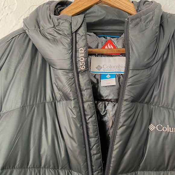 Columbia TurboDown 650 Duck Feather Hooded OmniHeat Puffer Jacket XXL Grey - Picture 3 of 3